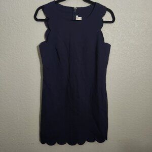 J. Crew Navy Sleeveless Scalloped Hem Sheath Dress Size 4 Polyester Blend